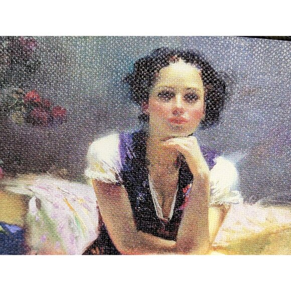 Pino (b.1939-2010) Daeni First Glance print on canvas, framed 12.5" square - Picture 4 of 7